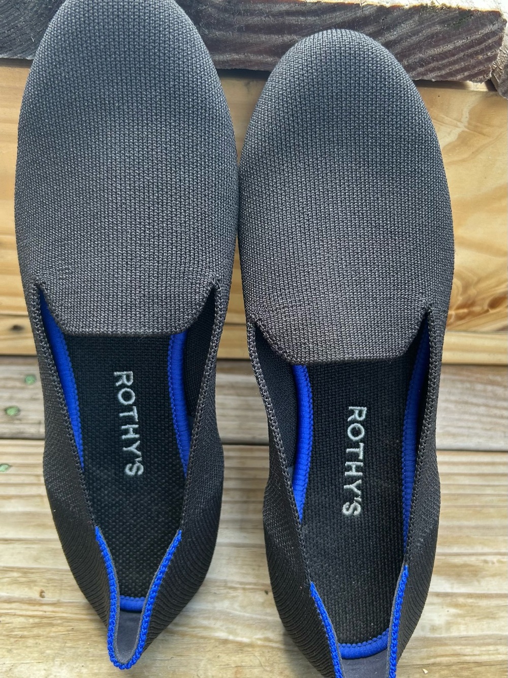 Rothy’s The Loafer Black Knit Blue Trim Washable Flats Women’s 7.5 EU 37